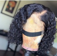 short curl lace front wig with elastic band, natural color human hair,can color, straighten or curl