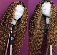 Water Wave Ombre 1B/Brown Ombre Color Lace Front Wig Remy Hair Brazilian Human Hair Wigs Pre Plucked