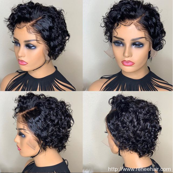 short curl lace front wig with elastic band, natural color human hair,can color, straighten or curl